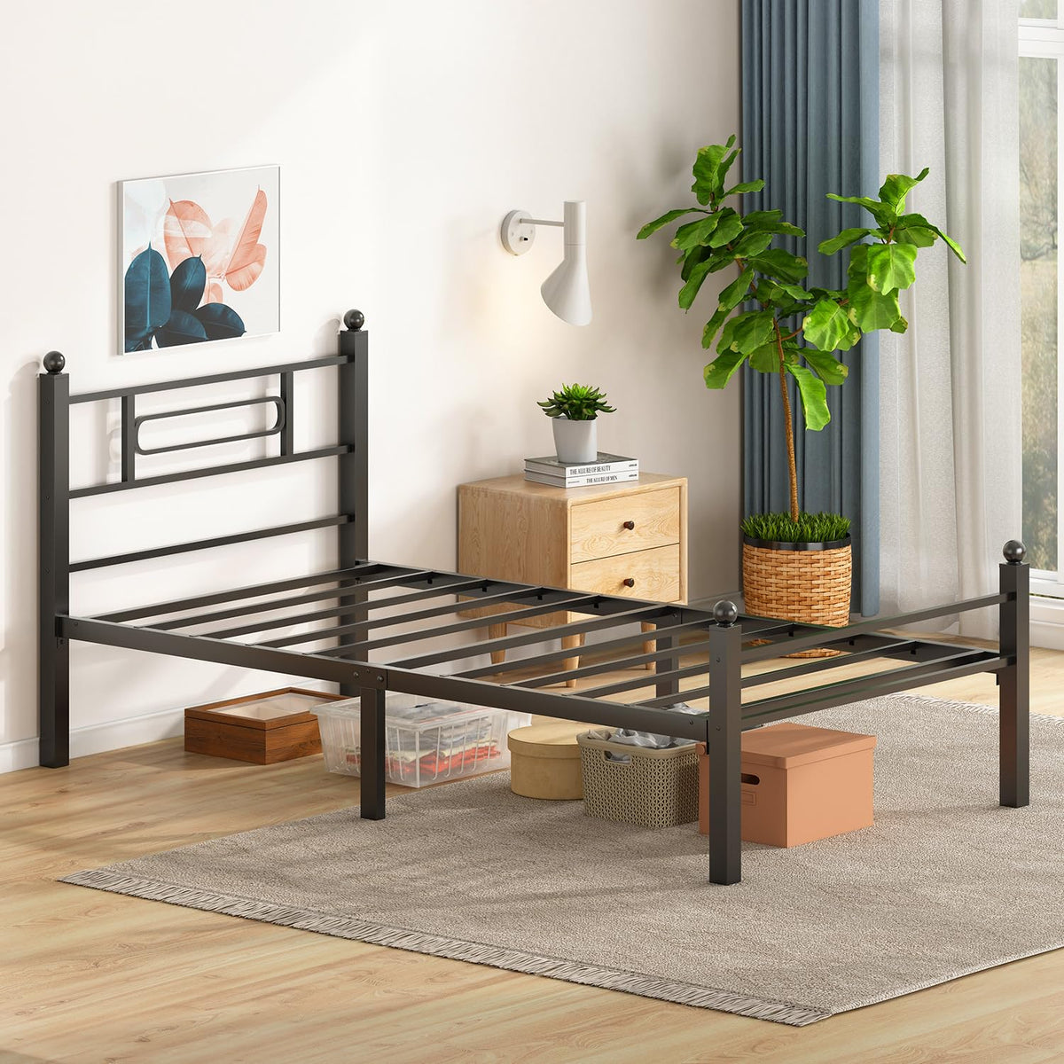 Black Metal Twin Size Bed Frames with Headboard S301521