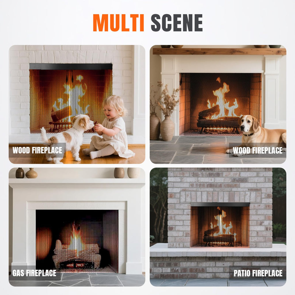 2 Pcs Fireplace Screen Mesh Curtain H82824