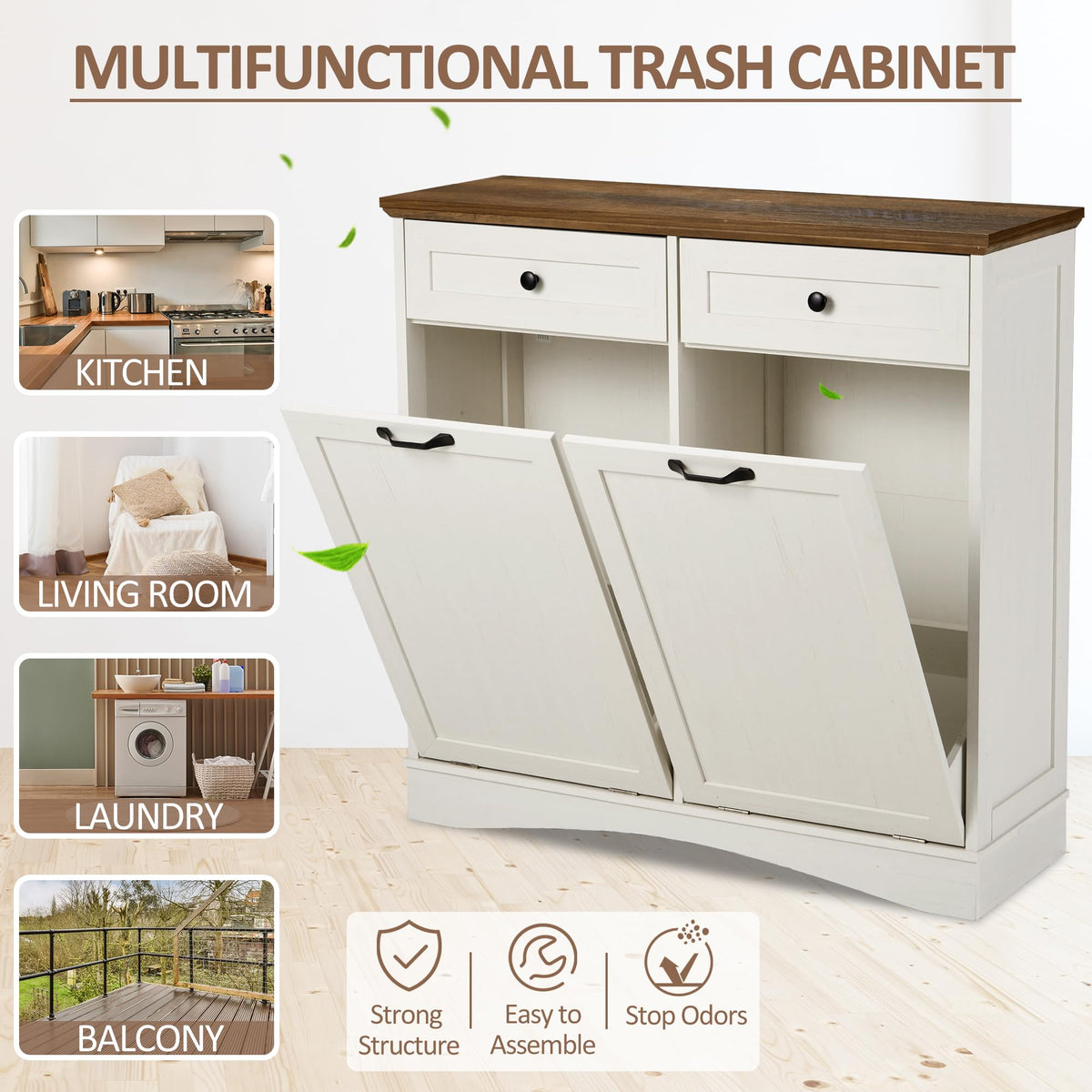 Antique White Tilt Out Trash Cabinet L675