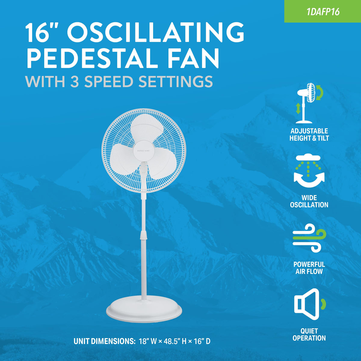 16" Oscillating Pedestal Fan with 3 Speed Settings, White N361289