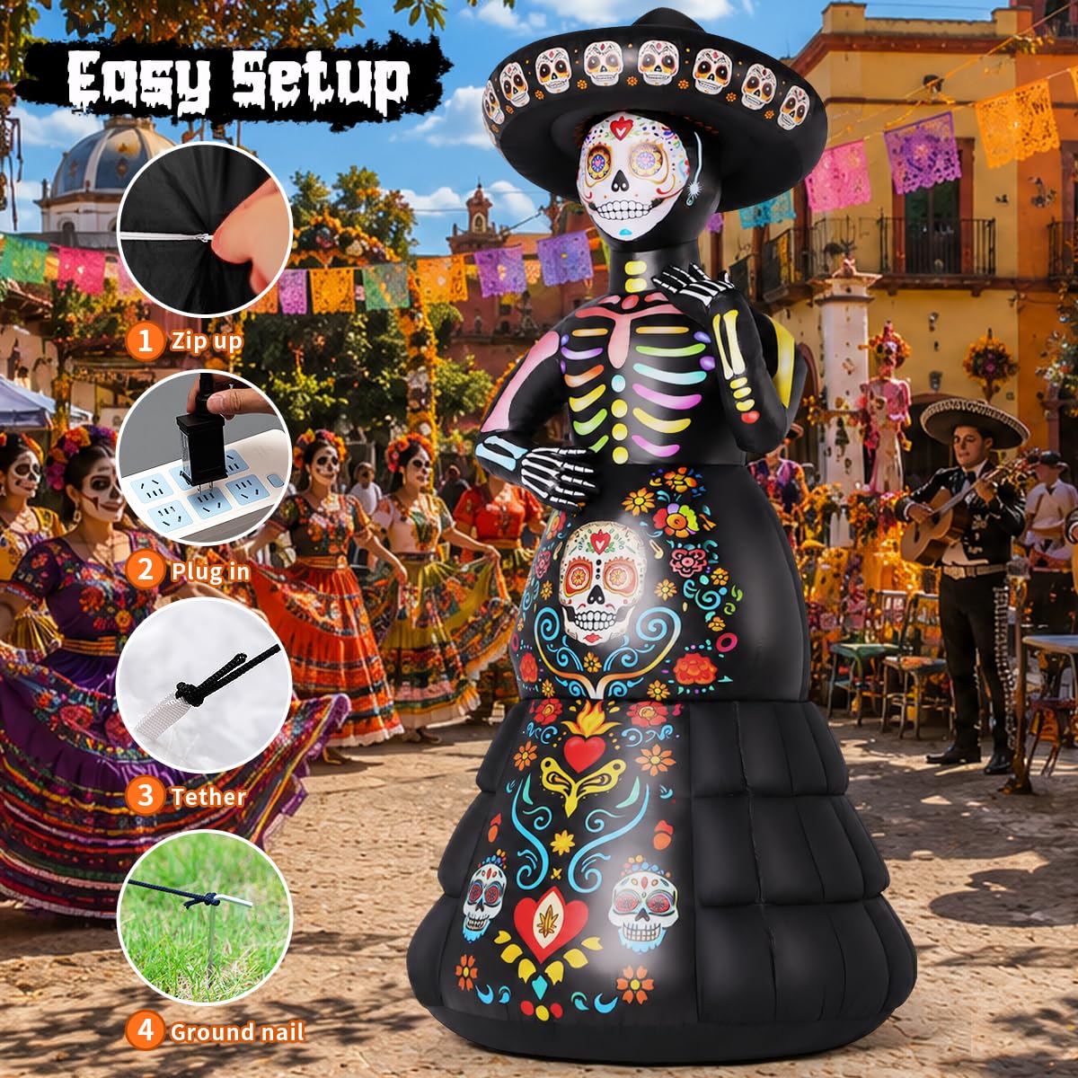 7.2FT Halloween Inflatable Ghost Bride with LED Lights I5482