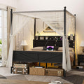 Queen Size Metal Canopy Bed Frame with Storage Headboard W267