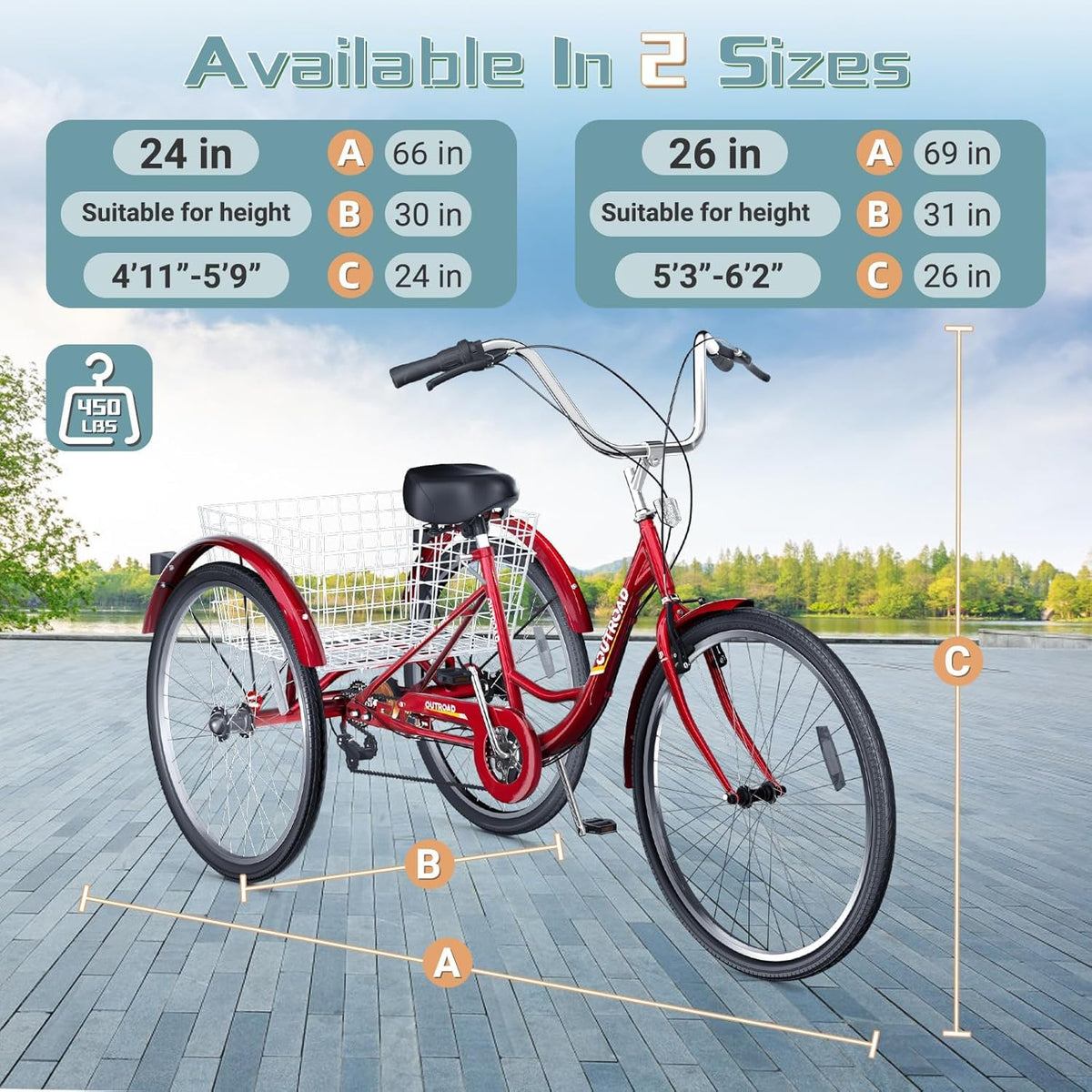 24/26-Inch 3 Wheel Adult Tricycle P90642