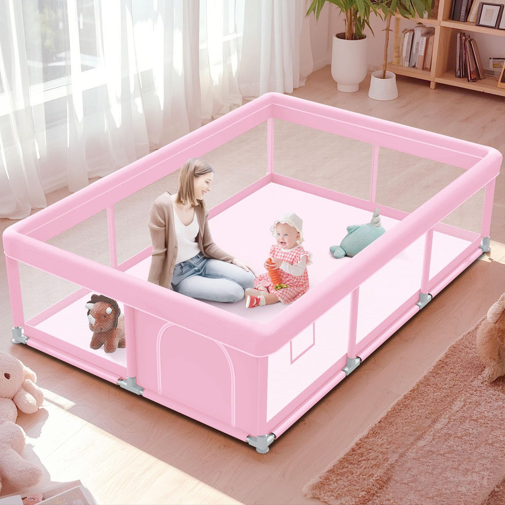 Pink Baby Playpen 74x50 Inches with Mesh S195318