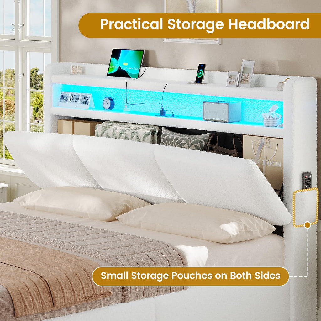 Full Bed Frame with Storage Headboard and Charging Station M991