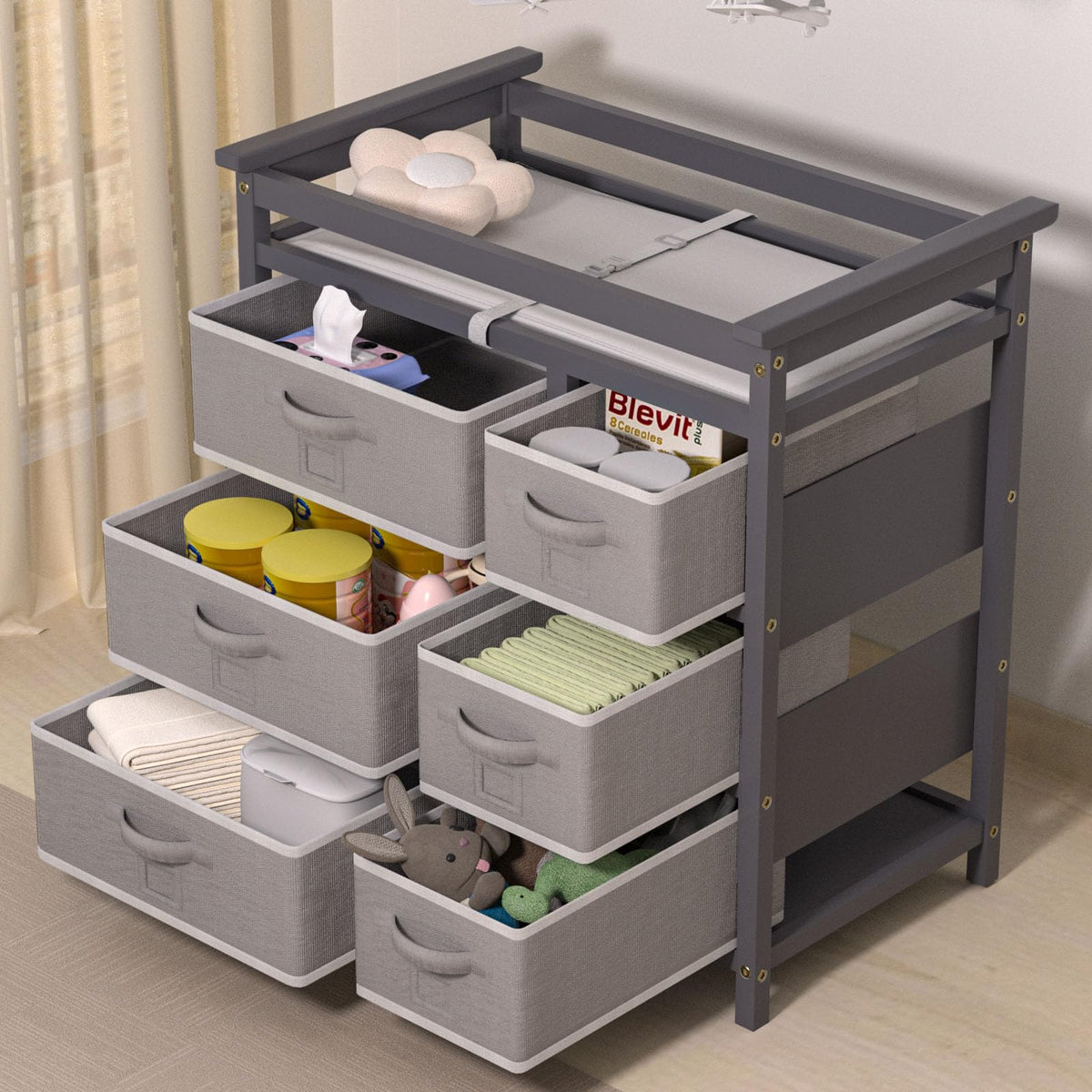 Baby Changing Table with 6 Drawers Storage Station A74908