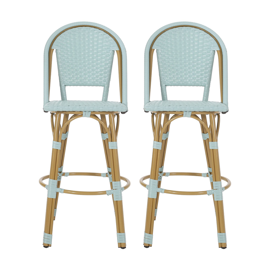 Light Teal PE Rattan Aluminum Bar Stools Set of 2 X110158