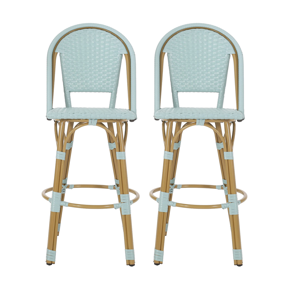 Light Teal PE Rattan Aluminum Bar Stools Set of 2 X110158