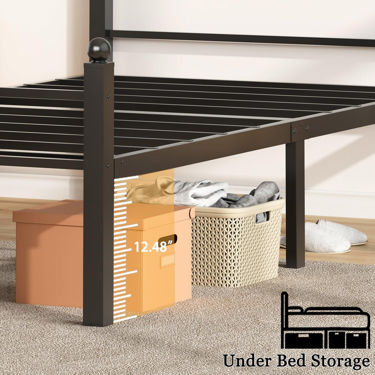Black Metal Twin Size Bed Frames with Headboard S301521