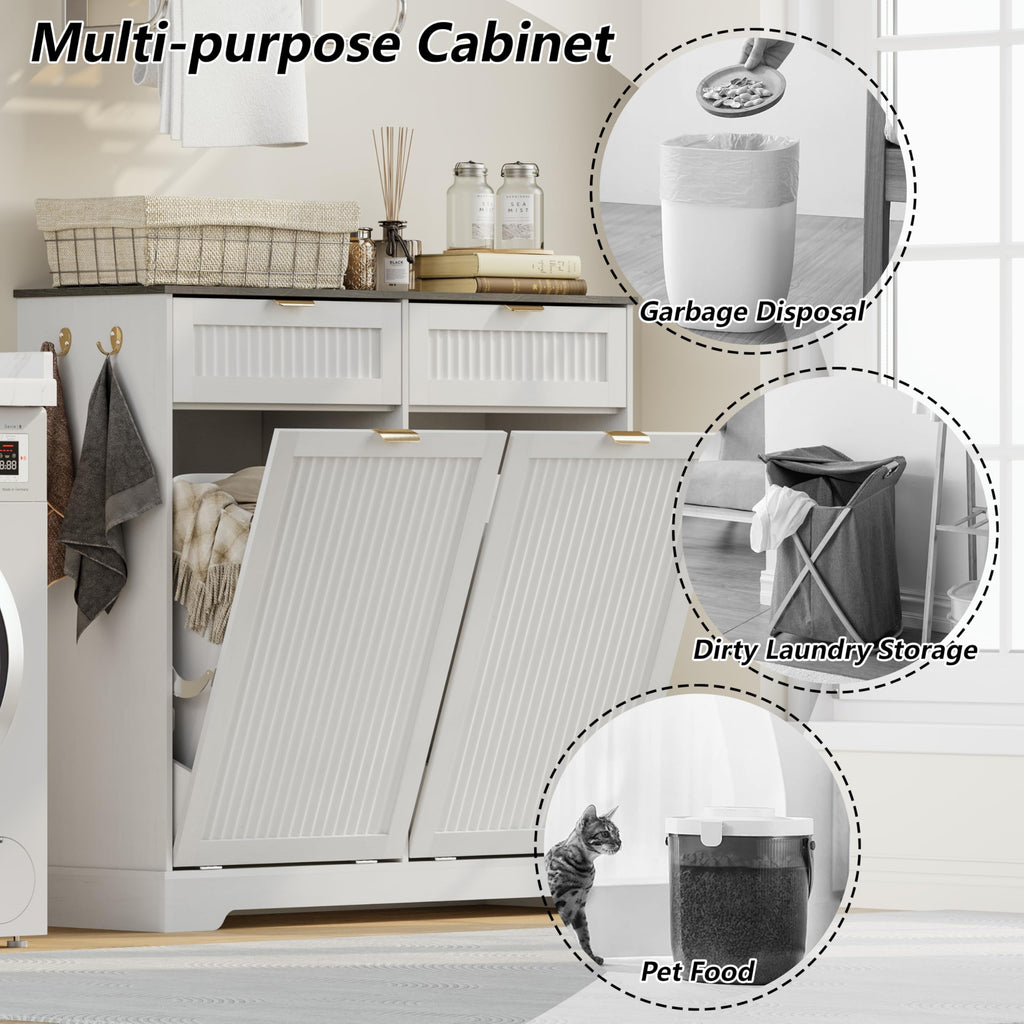 White Double Tilt Out Trash Can Cabinet E3650