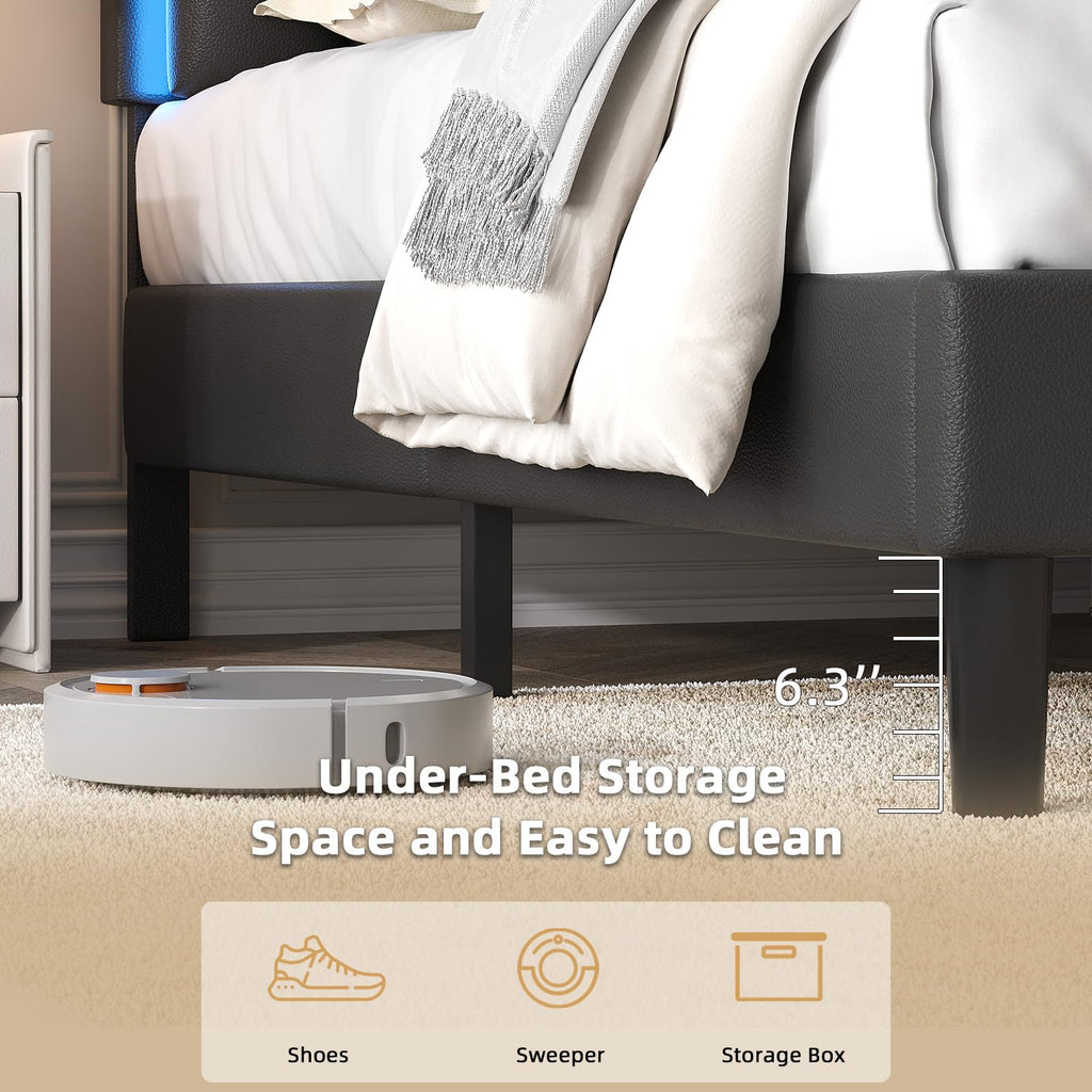 Black Full Bed Frame with PU Headboard H49789