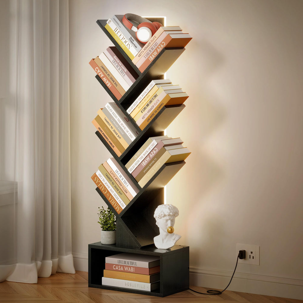 6 Tier Tree Bookshelf with Drawer and LED Lights V117149