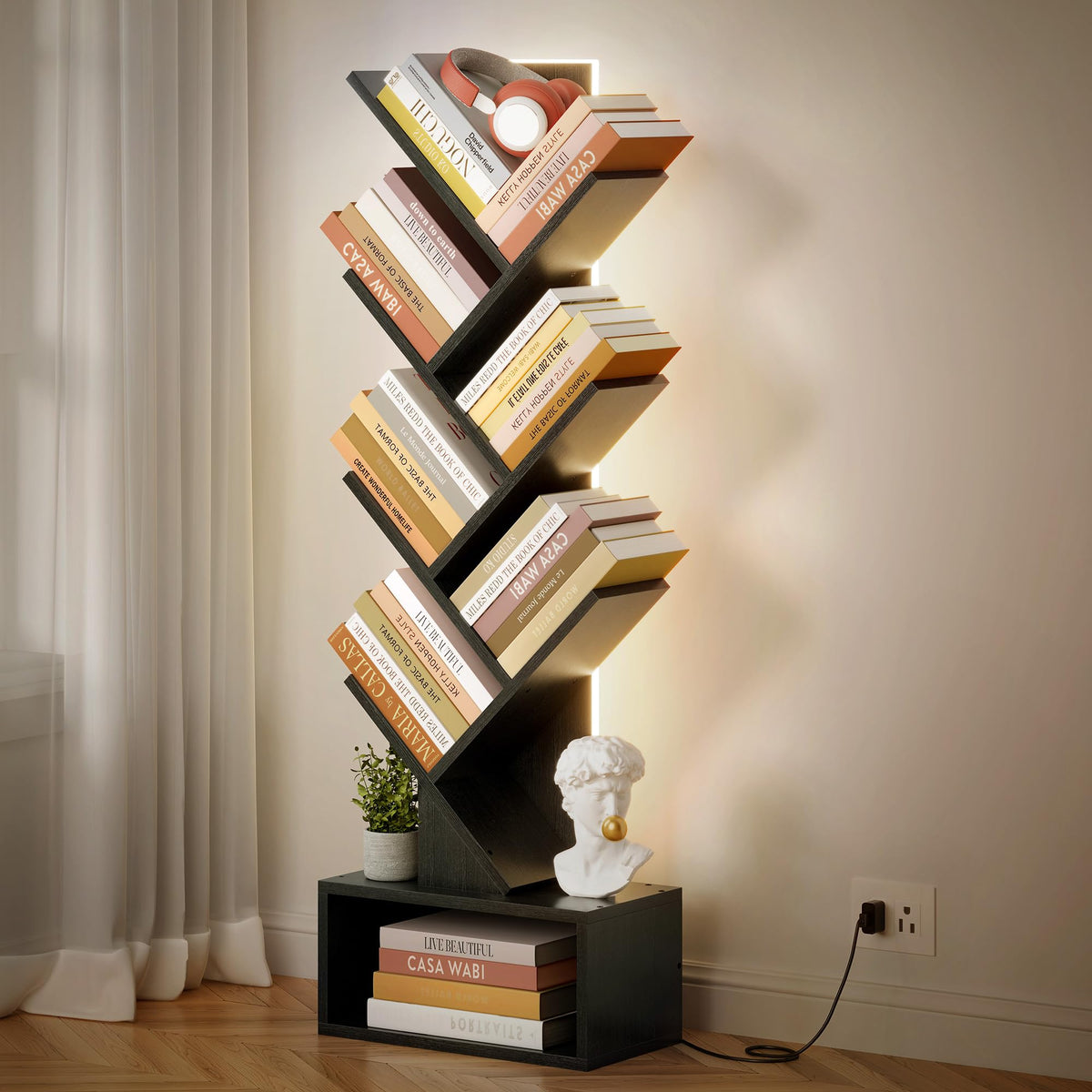 6 Tier Tree Bookshelf with Drawer and LED Lights V117149