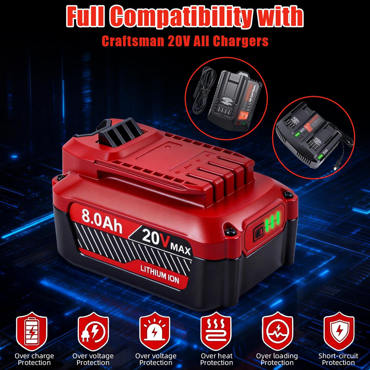 20V 8.0Ah Lithium ion Replacement Battery 2 Piece X406688