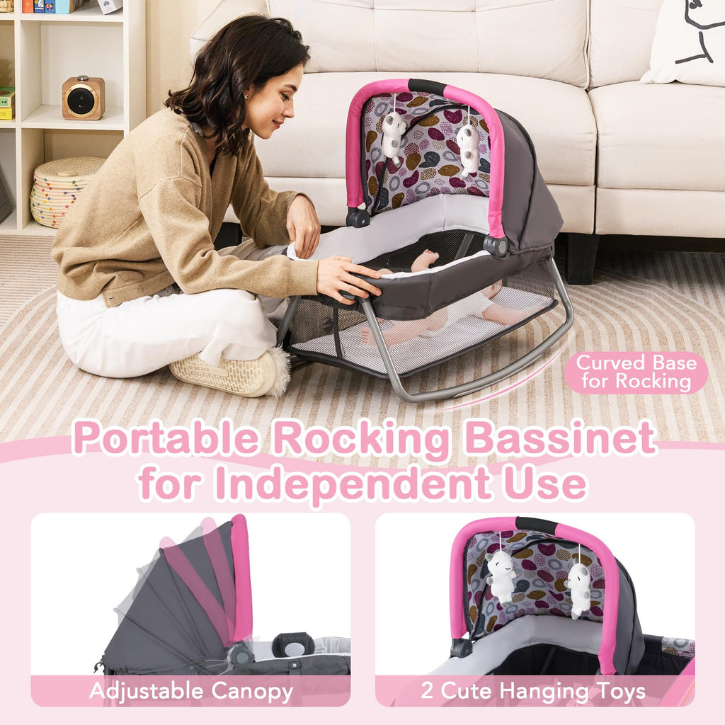 Pink Portable Baby Playard with Bassinet and Changing Station T6277