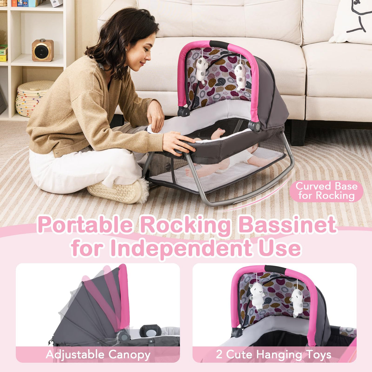 Pink Portable Baby Playard with Bassinet and Changing Station T6277