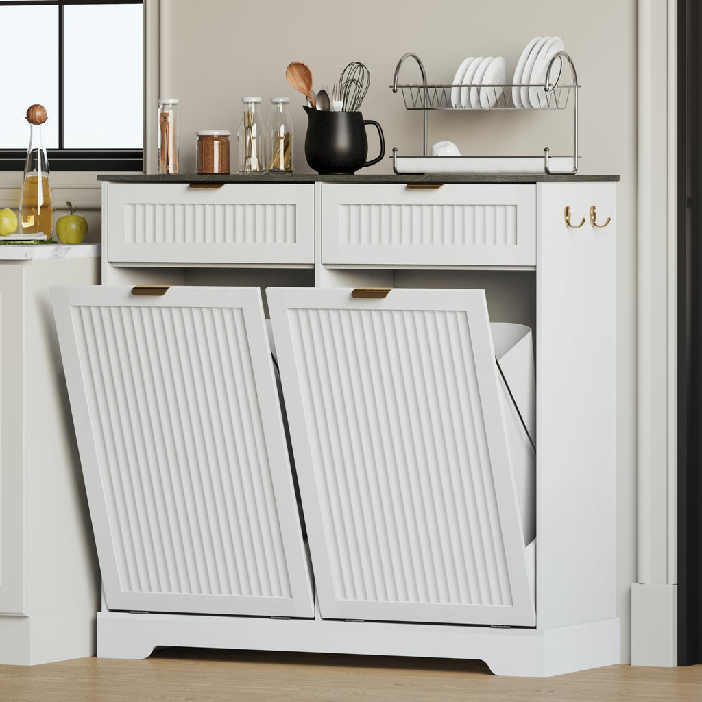 White Double Tilt Out Trash Can Cabinet E3650