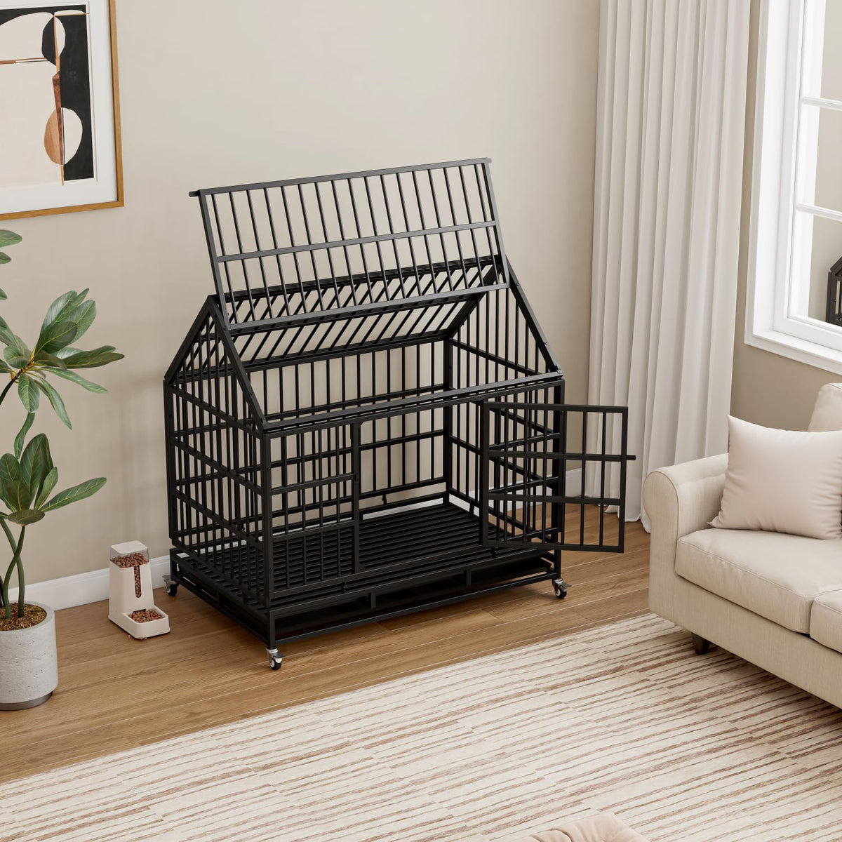 48 Inch Heavy Duty Dog Crate with Wheels Z107255