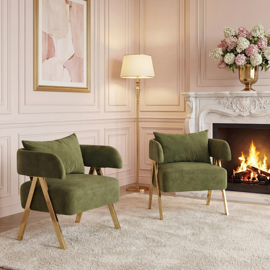 Green Velvet Dining Chairs Set of 2 with Arms J757433