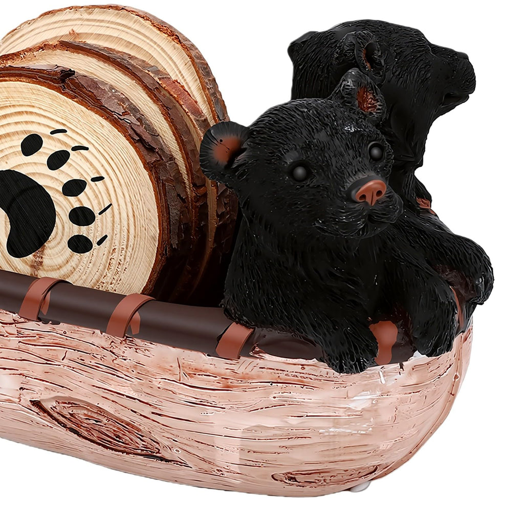 Black Bear Coaster Set with Canoe Holder S581