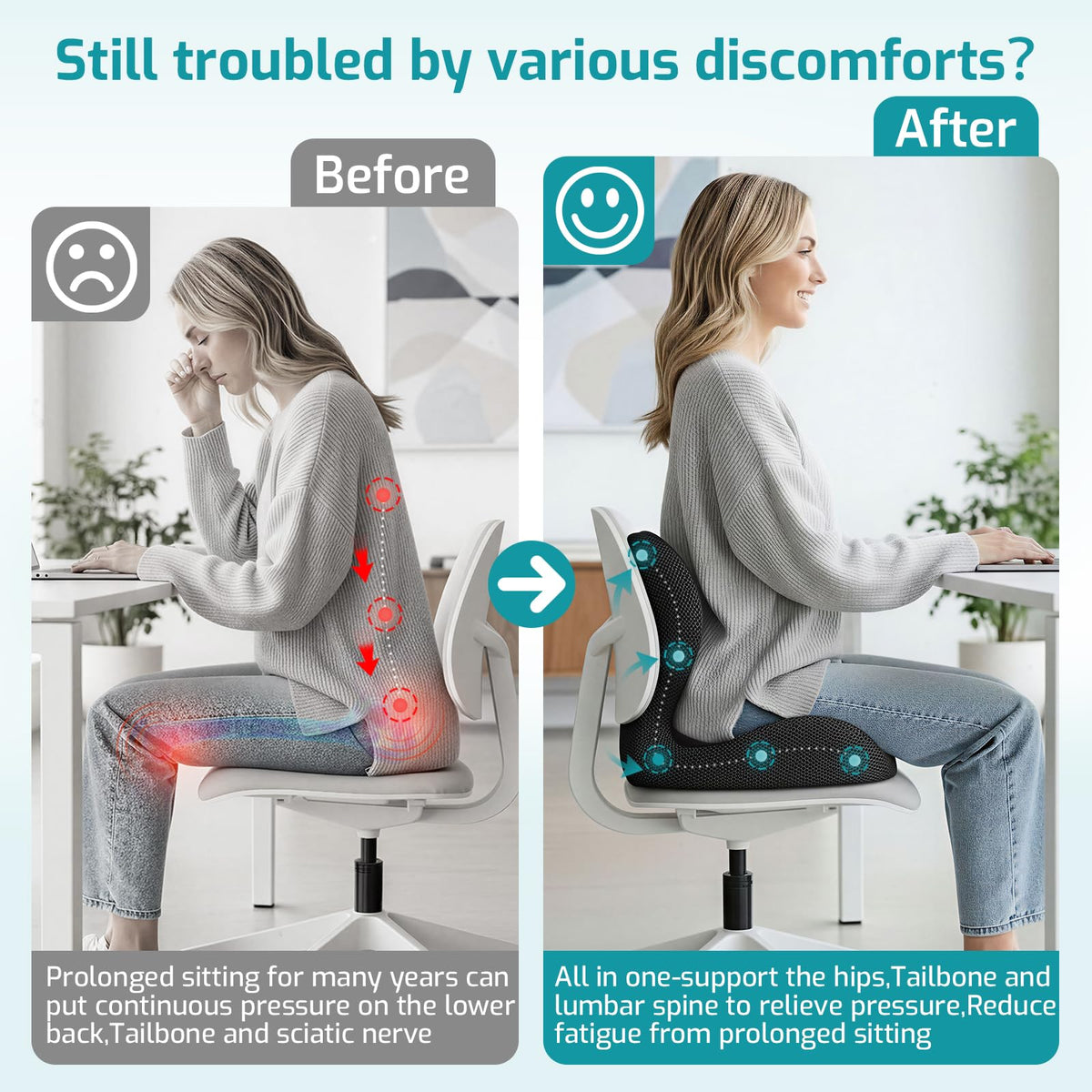 Ergonomic Seat Cushion & Lumbar Support Pillow K830081