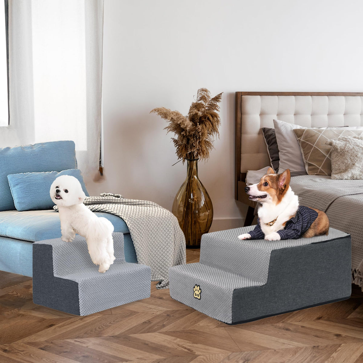 4-Step Foam Dog Stairs, 18-Inch, Gray L43296