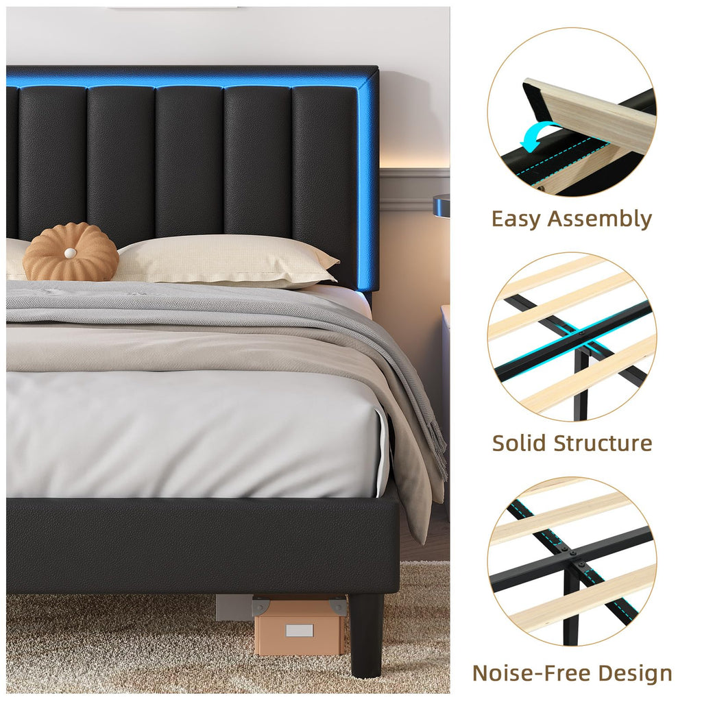 Black Full Bed Frame with PU Headboard H49789