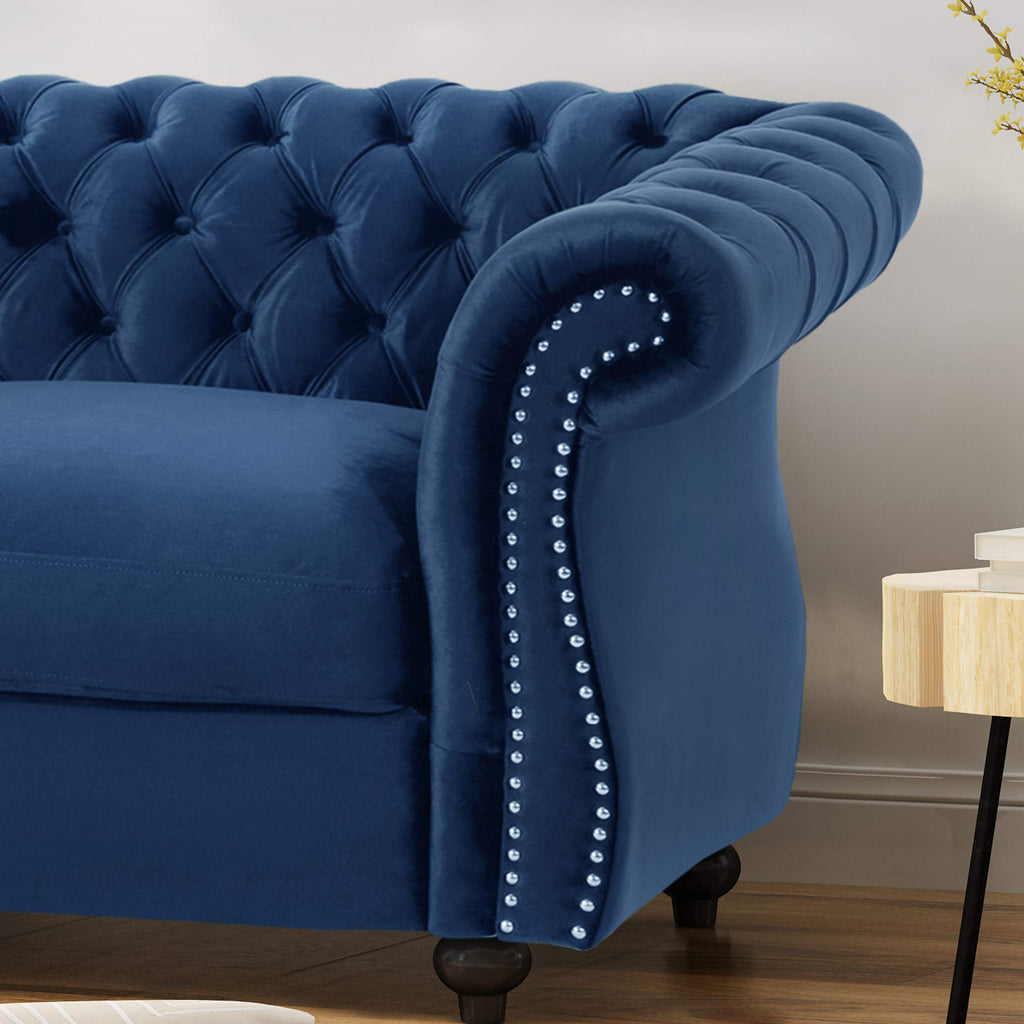 Navy Blue Velvet Tufted Chesterfield Sofa Y29161