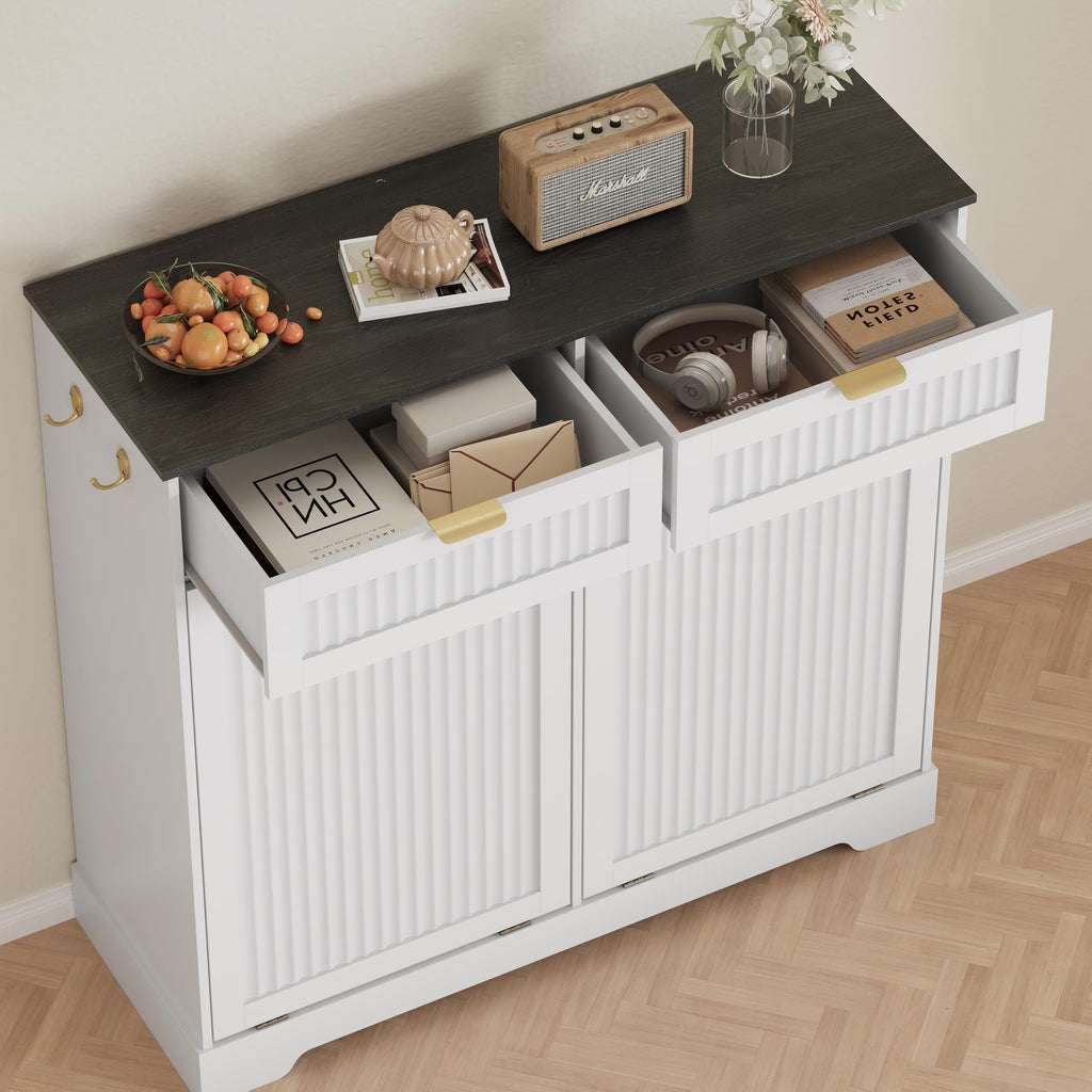 White Double Tilt Out Trash Can Cabinet E3650