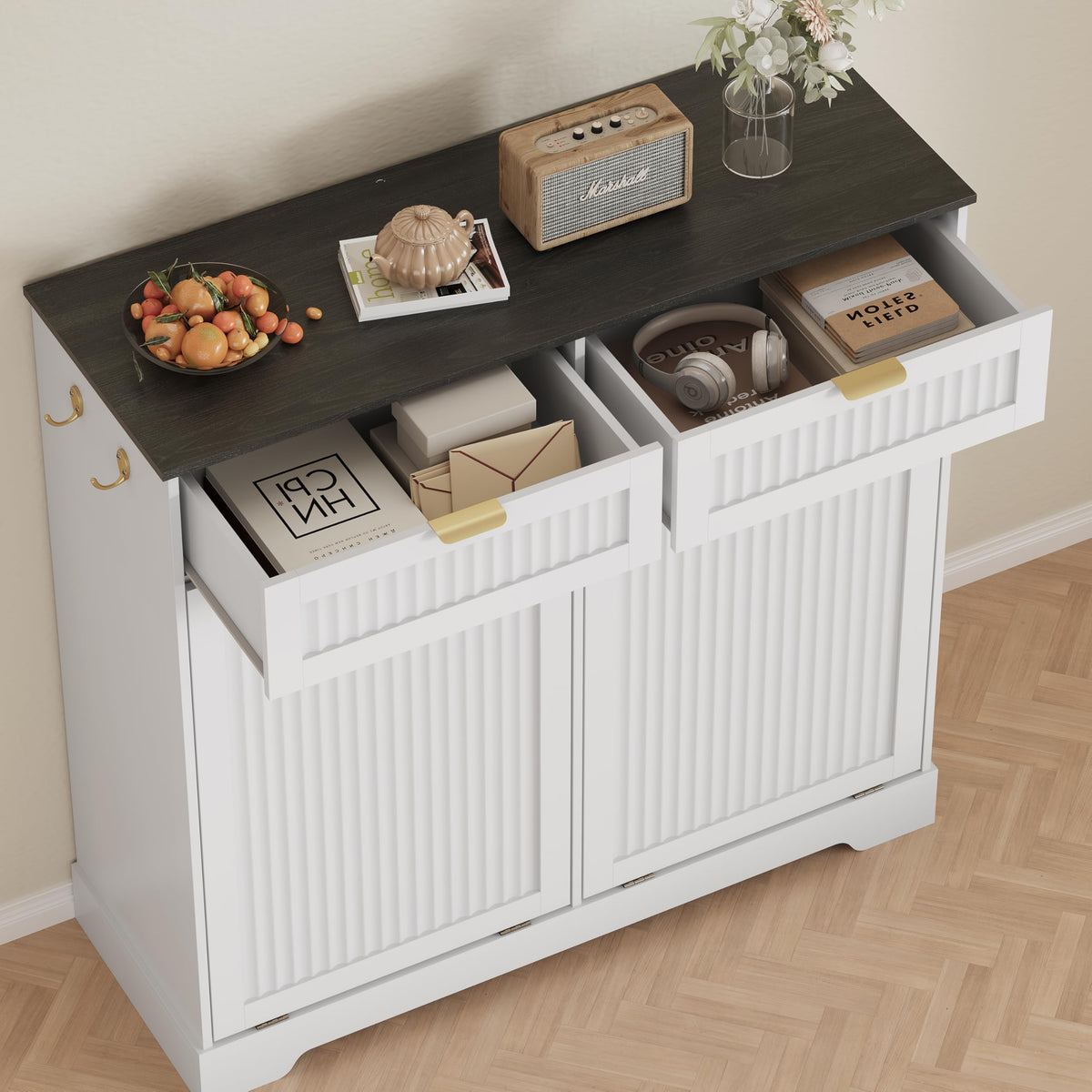 White Double Tilt Out Trash Can Cabinet E3650