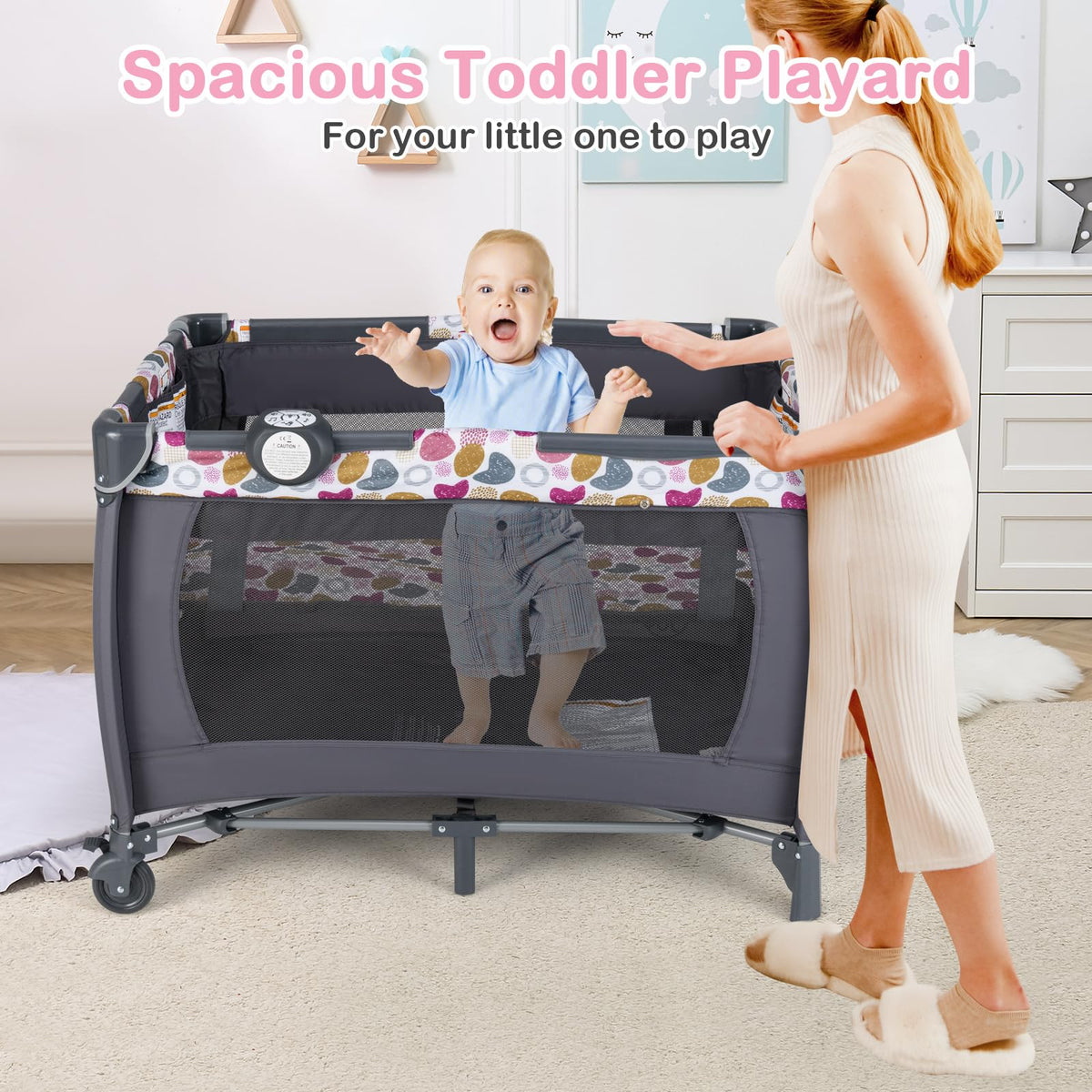 Pink Portable Baby Playard with Bassinet and Changing Station T6277