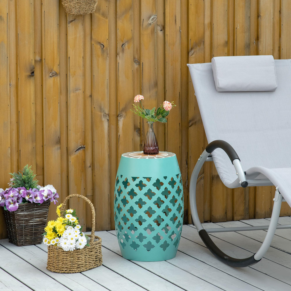 Mosaic Blue Round Outdoor Stool Y175259