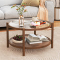 Rattan Round Glass Coffee Table with Storage Shelf X2675