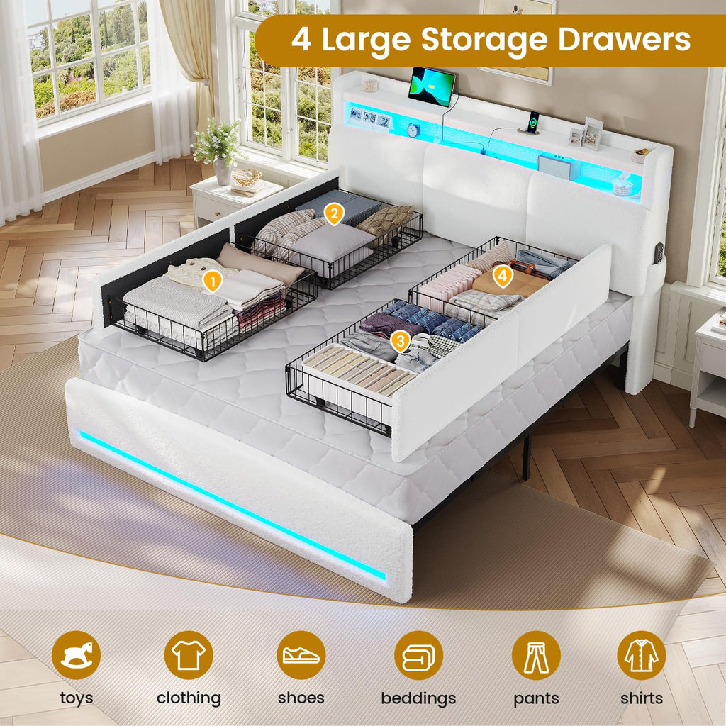 Full Bed Frame with Storage Headboard and Charging Station M991