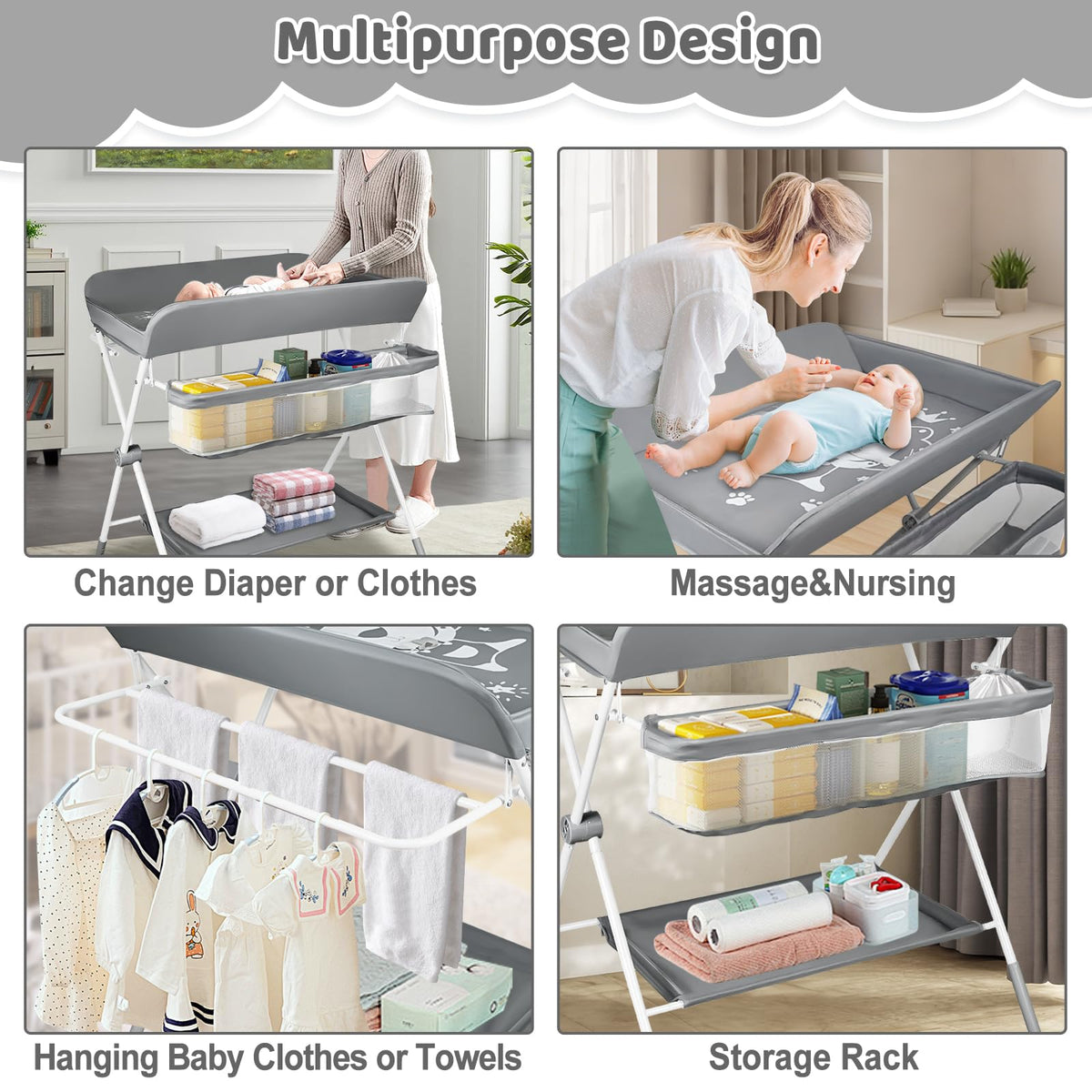 Portable Folding Baby Changing Table with Wheels Y422518