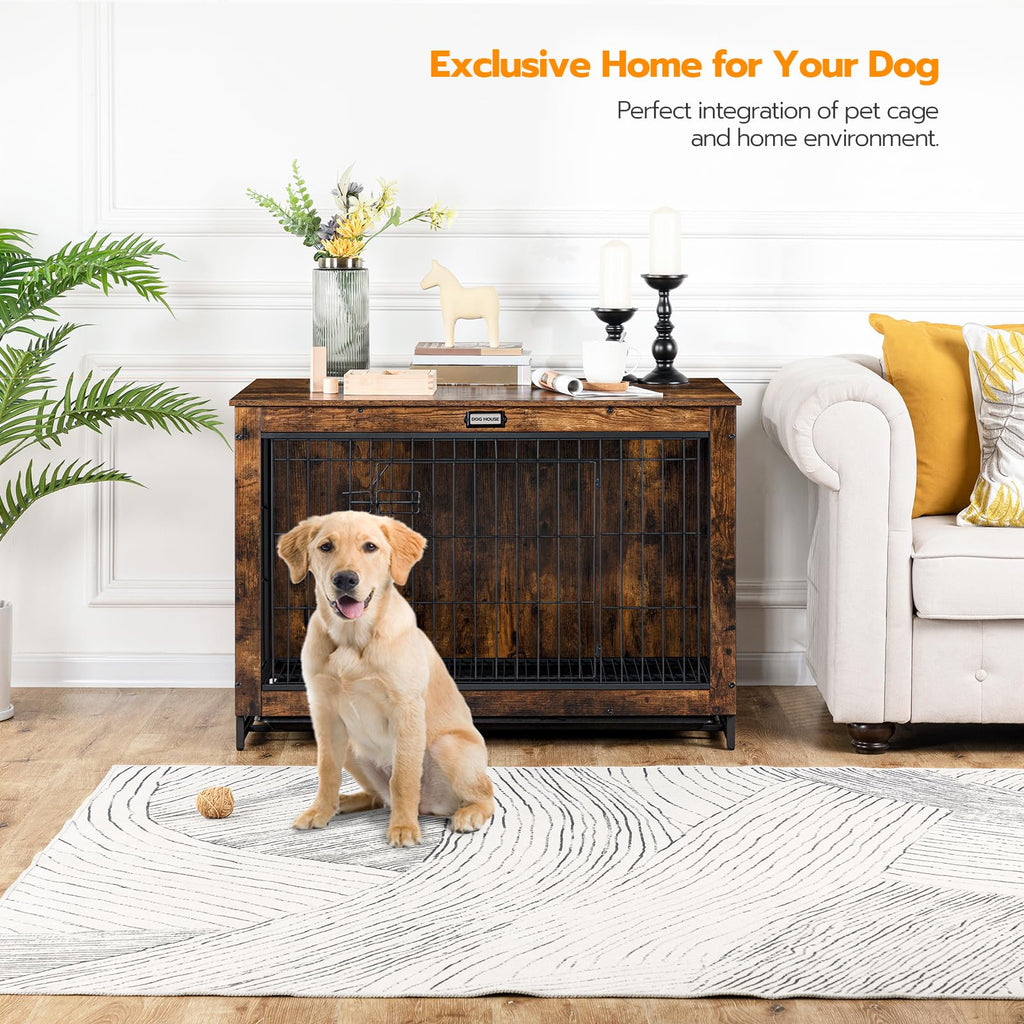 38.6" Wooden Dog Crate Furniture with Pull-Out Tray J357529