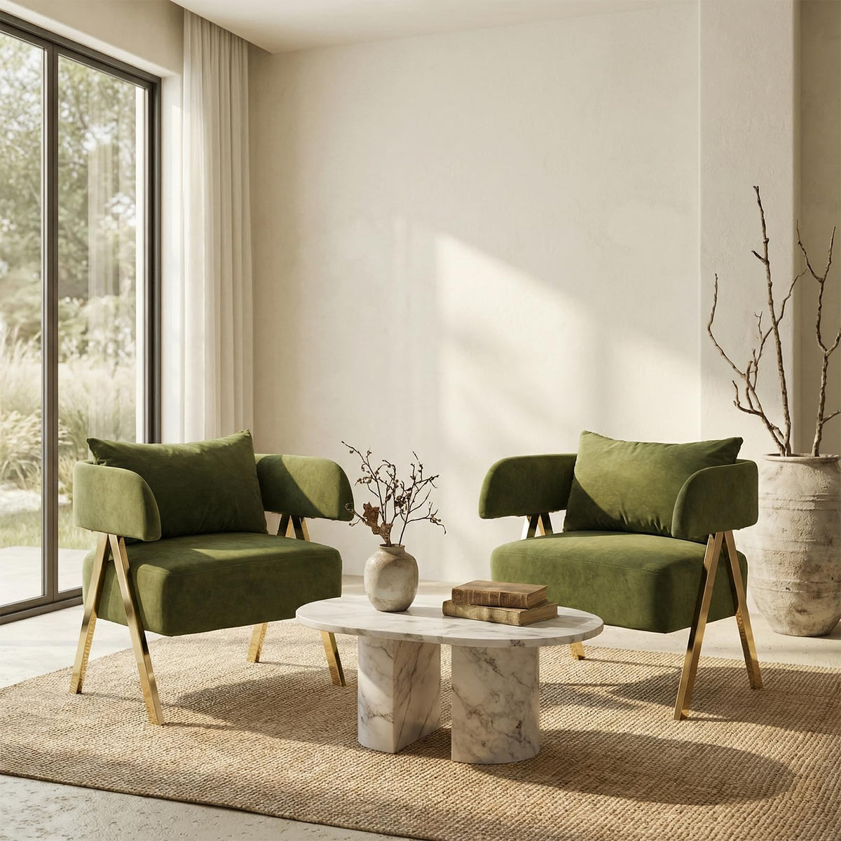 Green Velvet Dining Chairs Set of 2 with Arms J757433