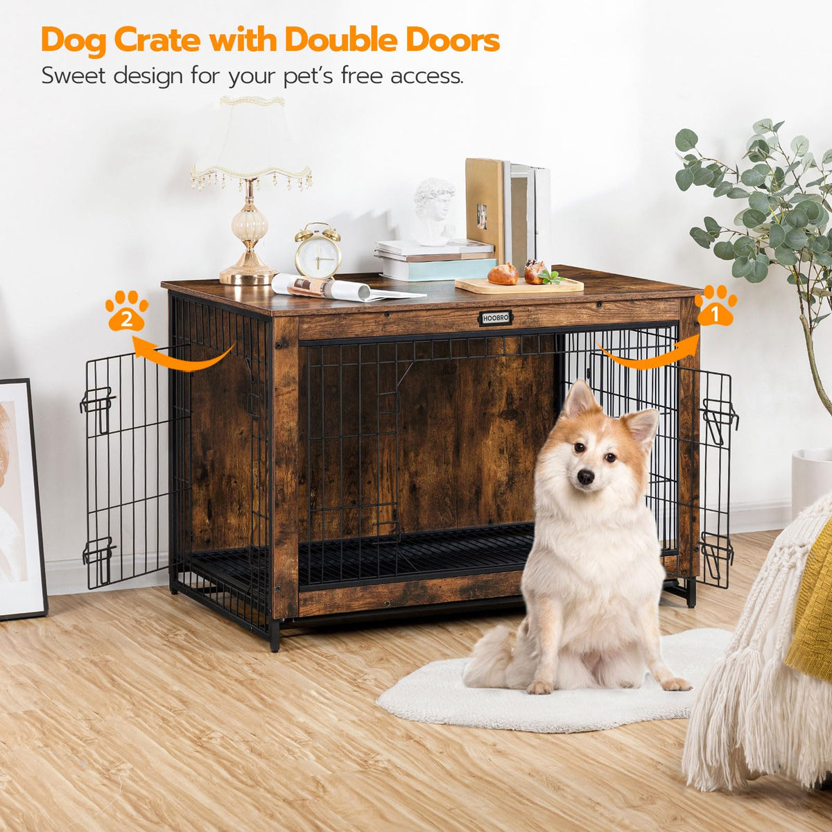 38.6" Wooden Dog Crate Furniture with Pull-Out Tray J357529