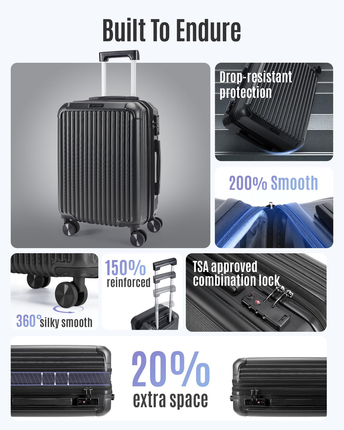 20 Inch Carry On Luggage Black L846