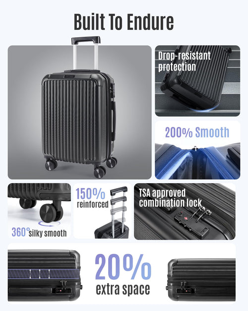 20 Inch Carry On Luggage Black L846