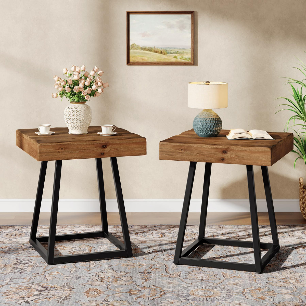 Solid Wood Nightstand with Metal Frame C37404