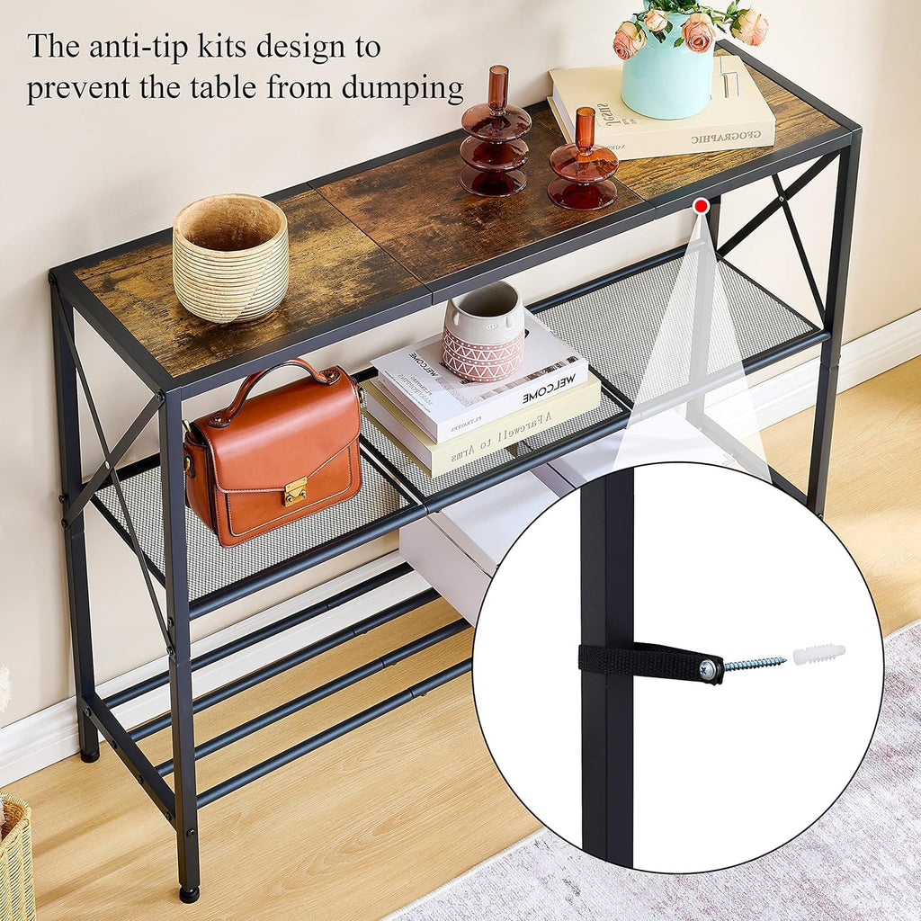 3 Tier Narrow Console Table with Shelves U588