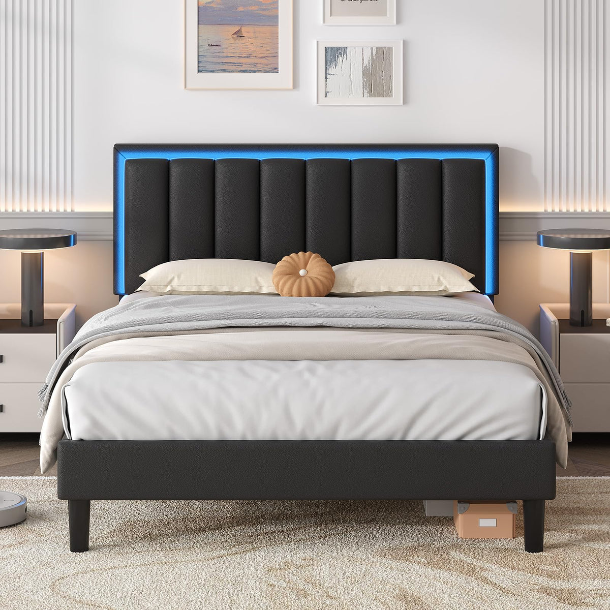 Black Full Bed Frame with PU Headboard H49789