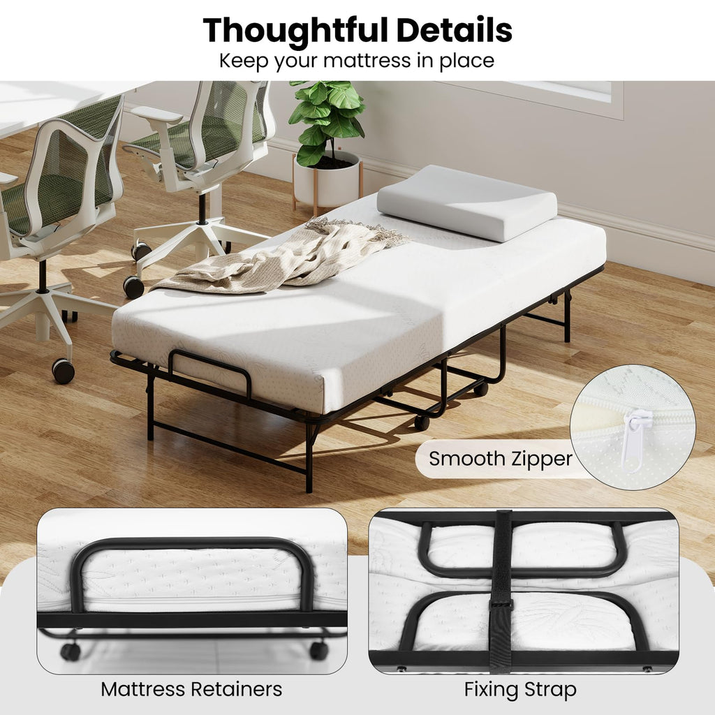 Twin Folding Bed Frame with Memory Foam Mattress I9648