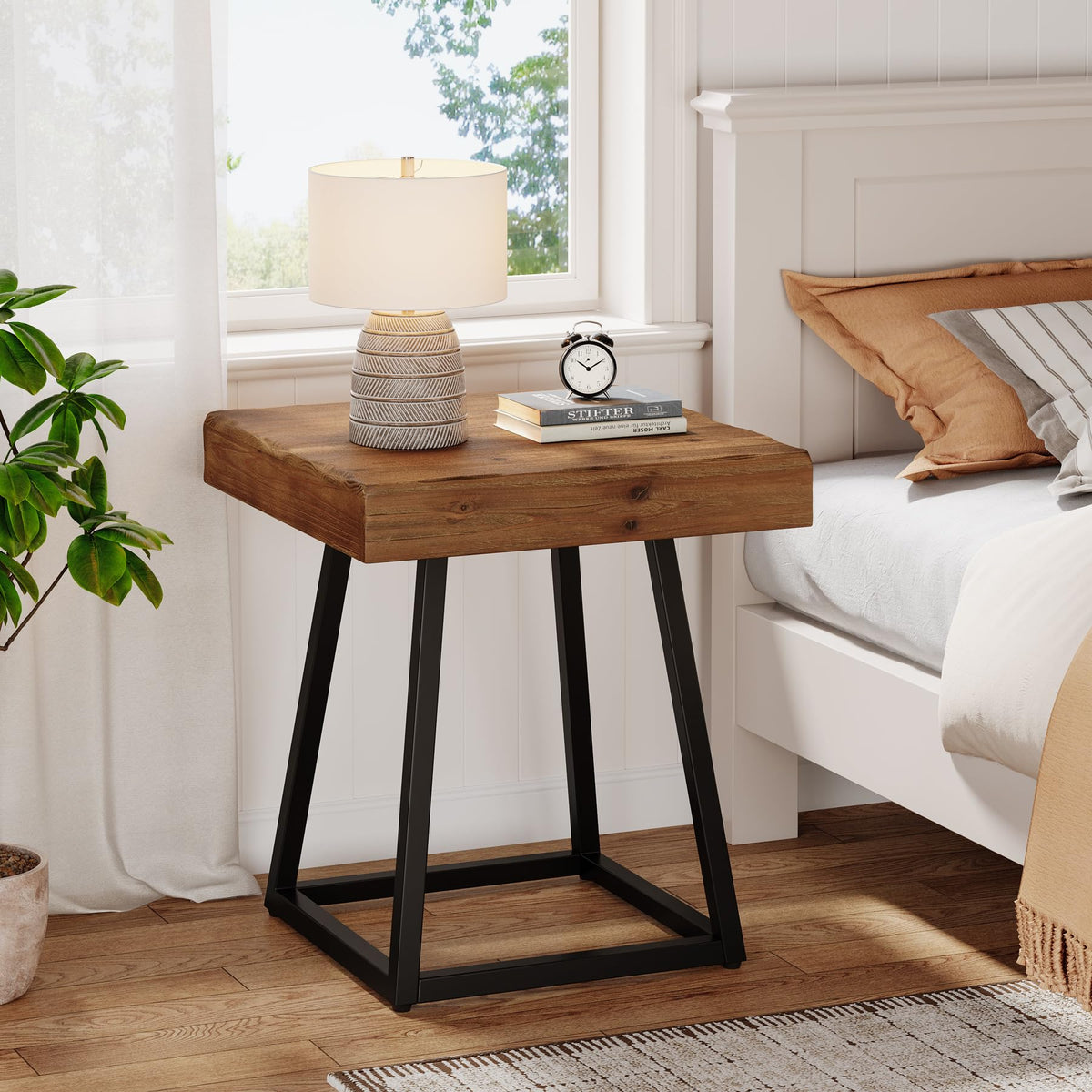 Solid Wood Nightstand with Metal Frame C37404