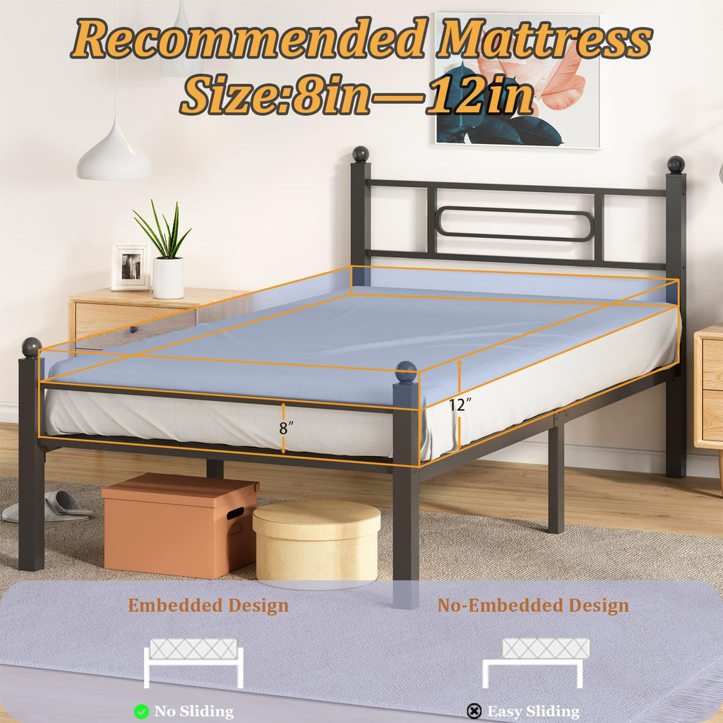 Black Metal Twin Size Bed Frames with Headboard S301521