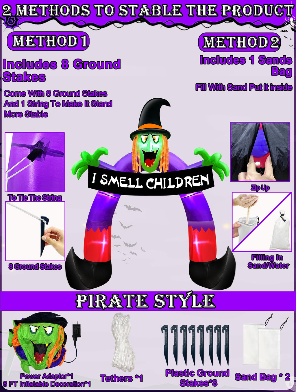 8Ft Halloween Inflatable Witch Archway G12559