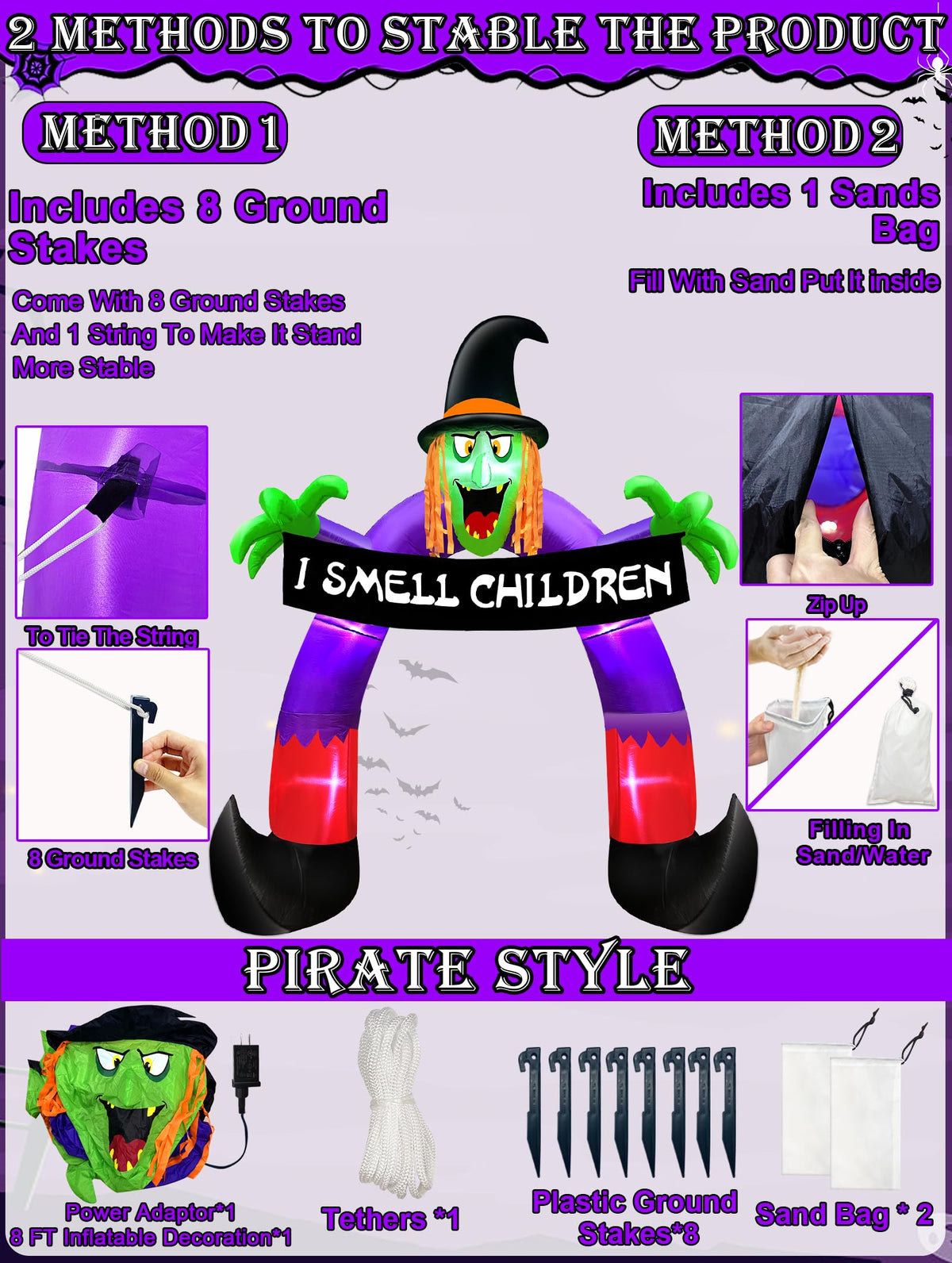8Ft Halloween Inflatable Witch Archway G12559