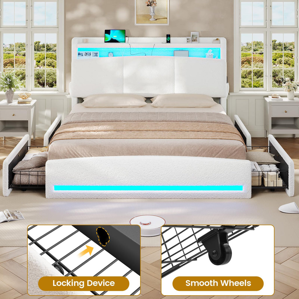 Full Bed Frame with Storage Headboard and Charging Station M991