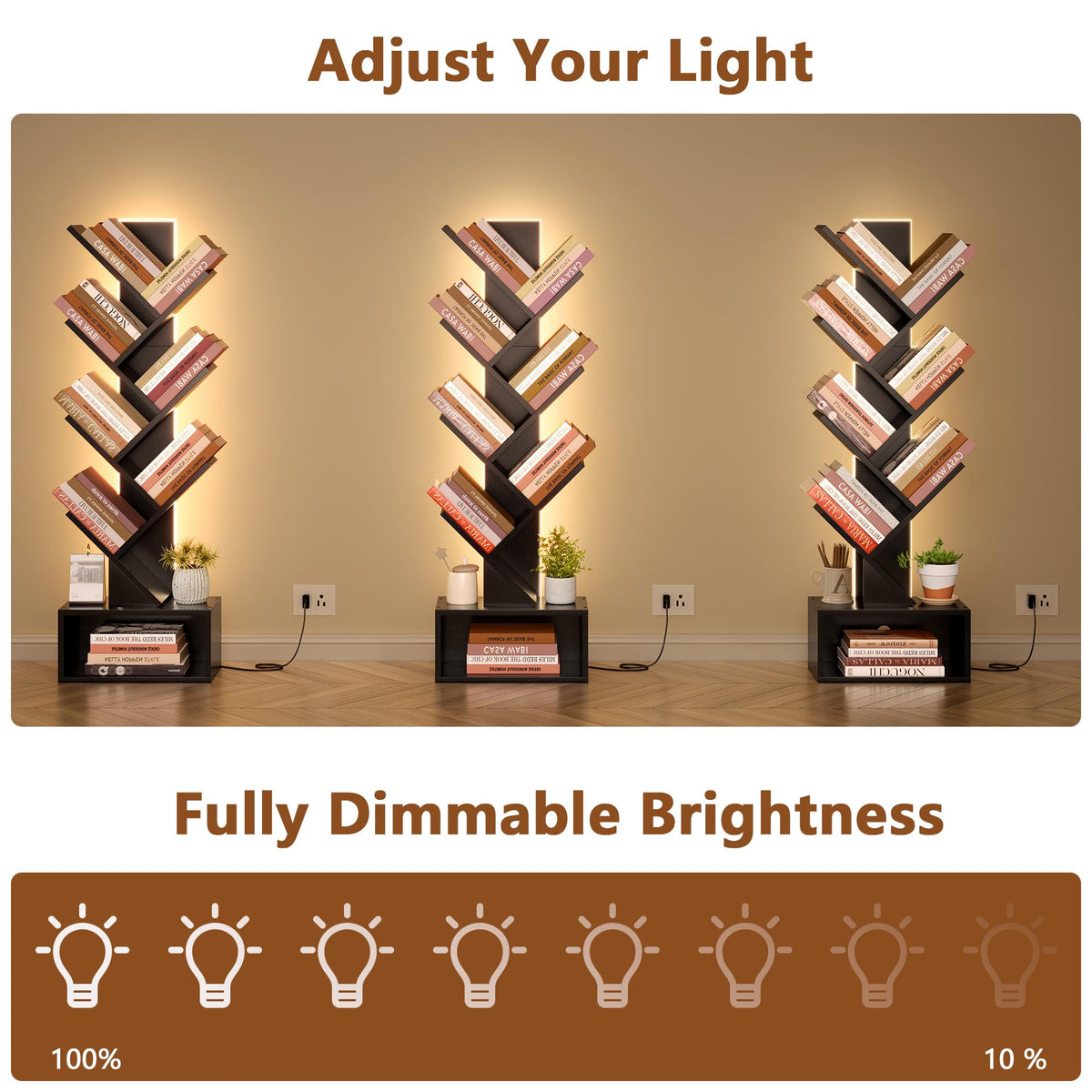 6 Tier Tree Bookshelf with Drawer and LED Lights V117149